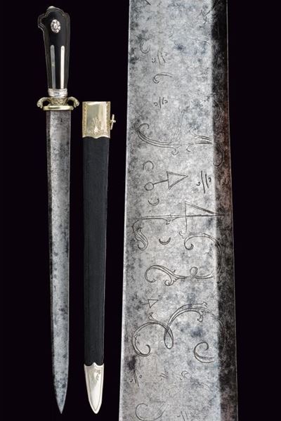 Militaria del periodo Impero austro-ungarico, Paloscio da caccia con lama incisa e impugnatura in...