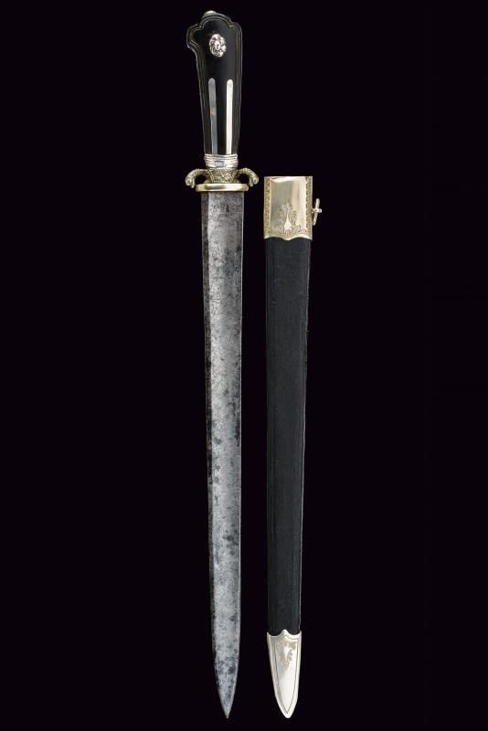 Militaria del periodo Impero austro-ungarico, Paloscio da caccia con lama incisa e impugnatura in...