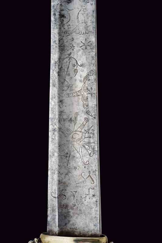 Militaria del periodo Impero austro-ungarico, Paloscio da caccia con lama incisa e impugnatura in...
