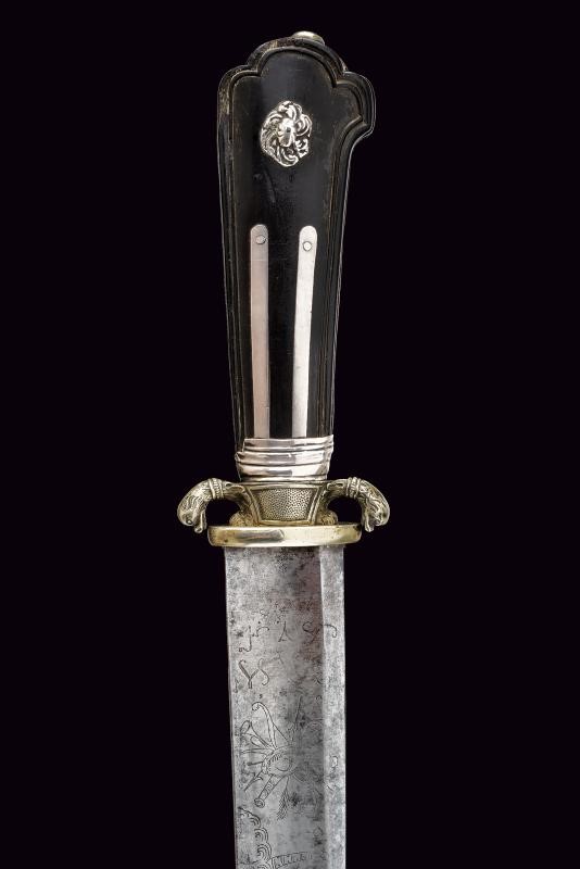 Militaria del periodo Impero austro-ungarico, Paloscio da caccia con lama incisa e impugnatura in...
