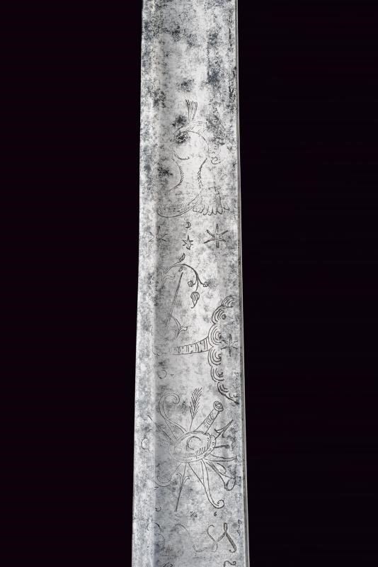 Militaria del periodo Impero austro-ungarico, Paloscio da caccia con lama incisa e impugnatura in...