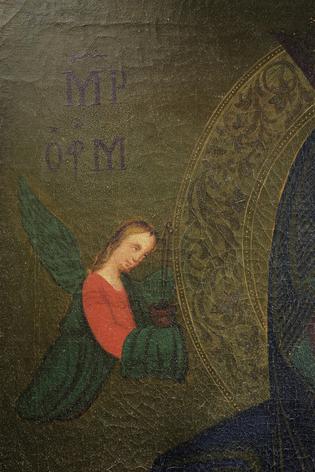 Europa orientale, Icona raffigurante la Vergine Maria con il Bambino e angeli, olio su tela