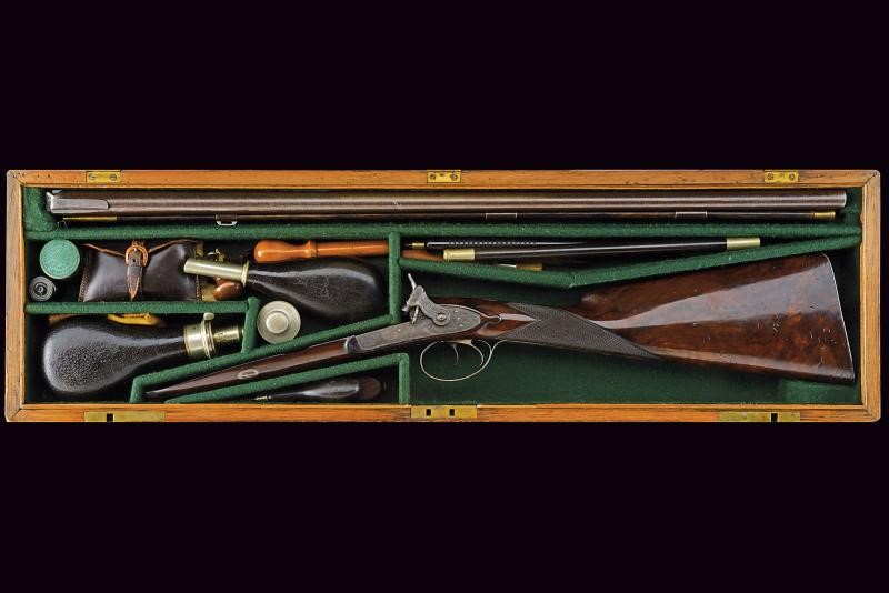 Joseph Manton, Doppietta a luminello in cassetta, canne in damasco (cal. 17,4 mm) – prima metà XI...
