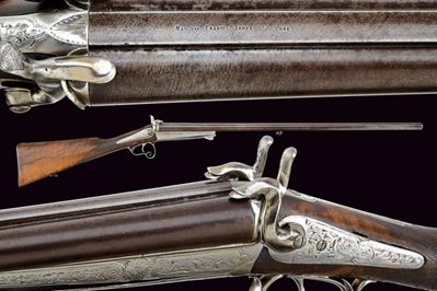 St. Etienne, Bella doppietta a spillo, punzonatura e incisioni, cal. 17 mm (16 gauge), circa 1870