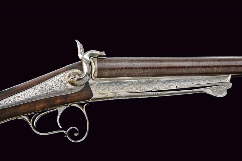 St. Etienne, Bella doppietta a spillo, punzonatura e incisioni, cal. 17 mm (16 gauge), circa 1870