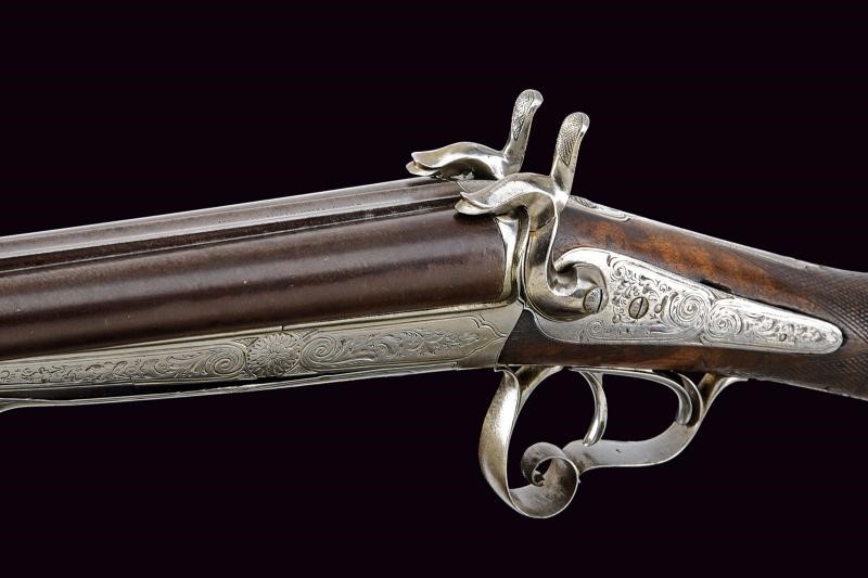 St. Etienne, Bella doppietta a spillo, punzonatura e incisioni, cal. 17 mm (16 gauge), circa 1870