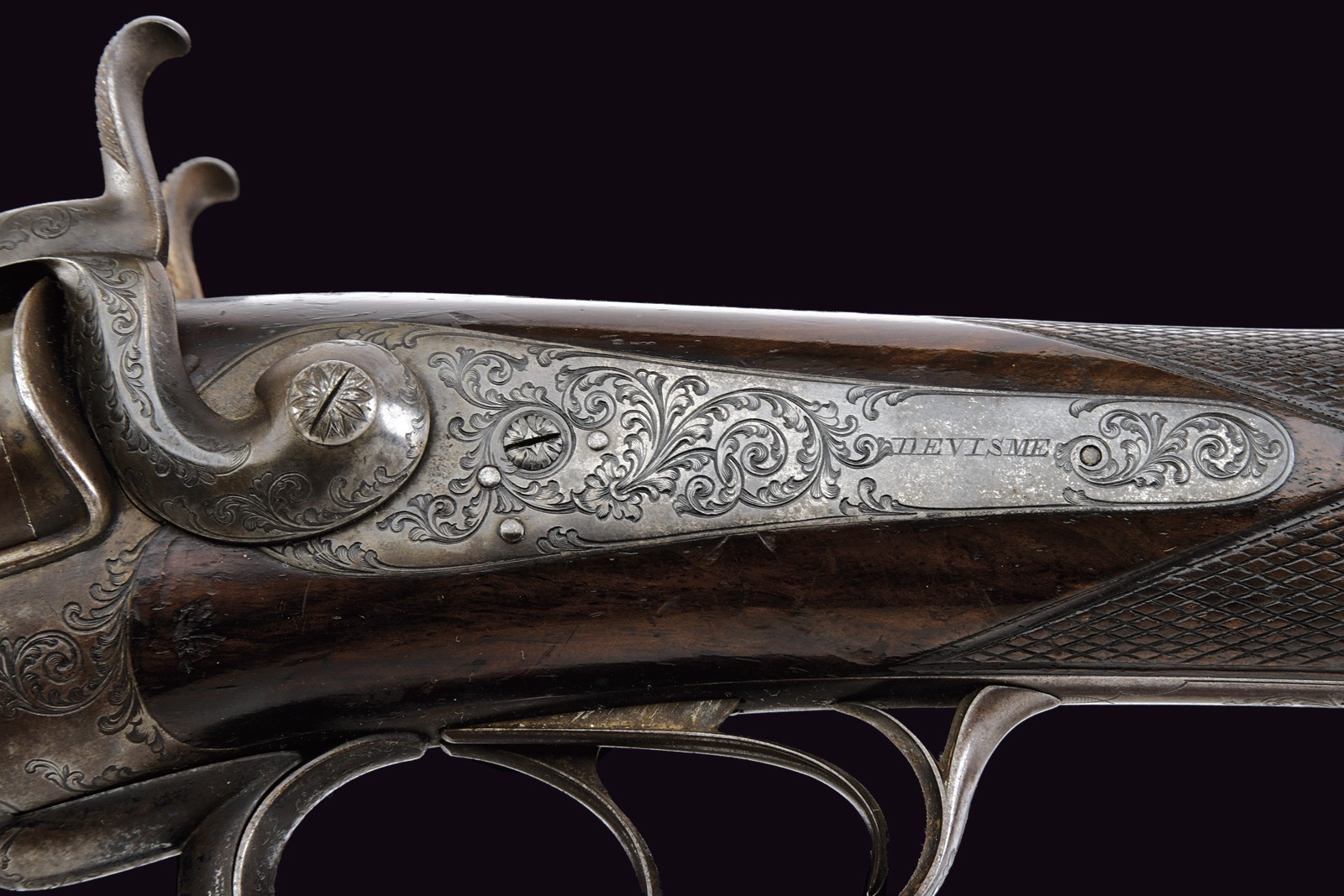Devisme, Express a spillo con canne rigate rigate, damasco e incisioni, 1870