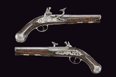 C.Z., Coppia di pistole alla fiorentina, canne lisce a due ordini incise e marcate 1775