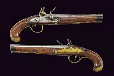 Germania, Paio di pistole a pietra focaia, cal. 10,5 mm, XVIII secolo