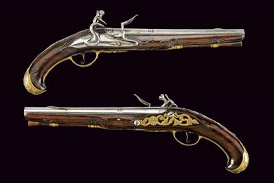 Europa, Paio di pistole a pietra focaia, cal. 16 mm, fine XVIII-inizio XIX secolo