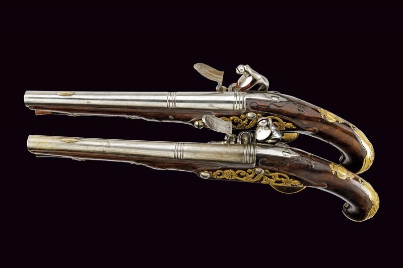 Europa, Paio di pistole a pietra focaia, cal. 16 mm, fine XVIII-inizio XIX secolo