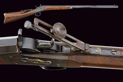 Remington, Fucile da bersaglio a colpo singolo a retrocarica, canna rigata ottagonale, cal. 10 mm...