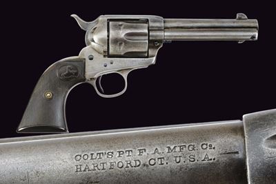 Colt, Single Action Army, Mod. 1873 revolver a tamburo per cartucce .38 W.C.F., canna rigata