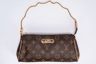 Borsa “Eva”, tela con profili in pelle e tracolla a catena (2008)