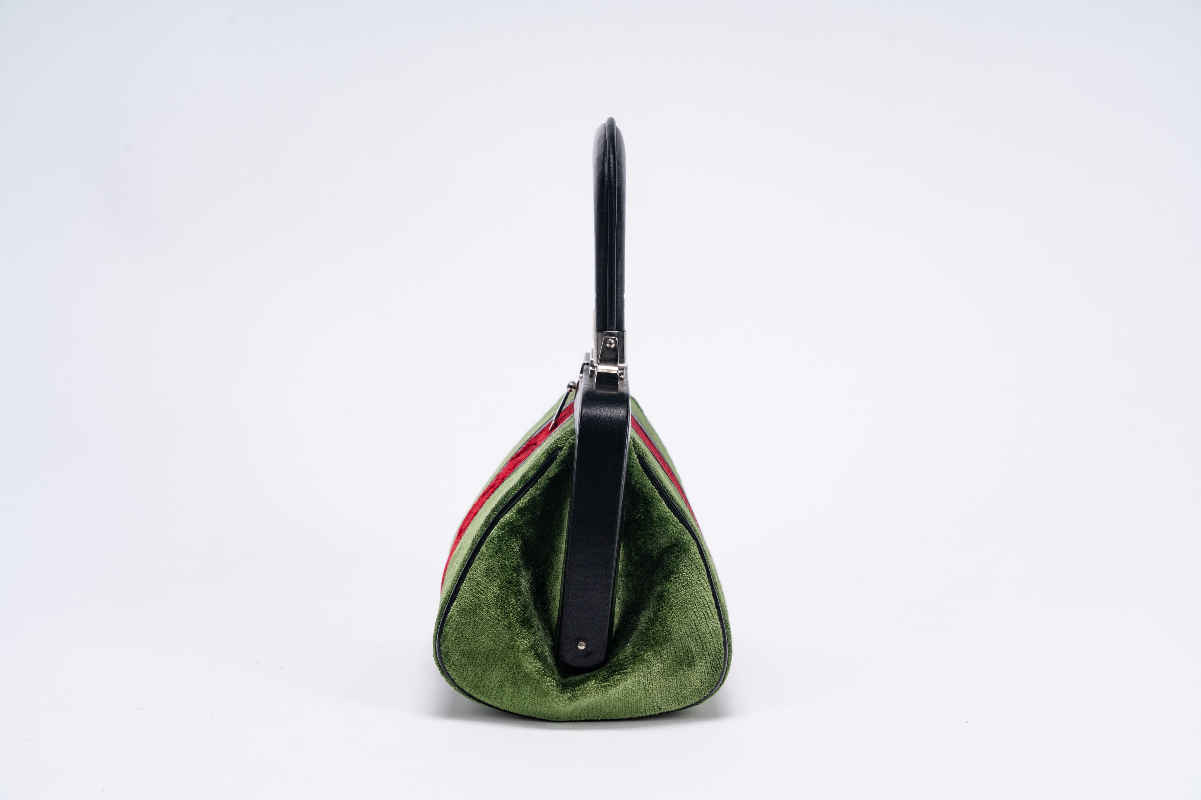 Roberta di Camerino - Borsa Bagonghi, borsa in velluto verde e rosso con manico e chiusura in pel...