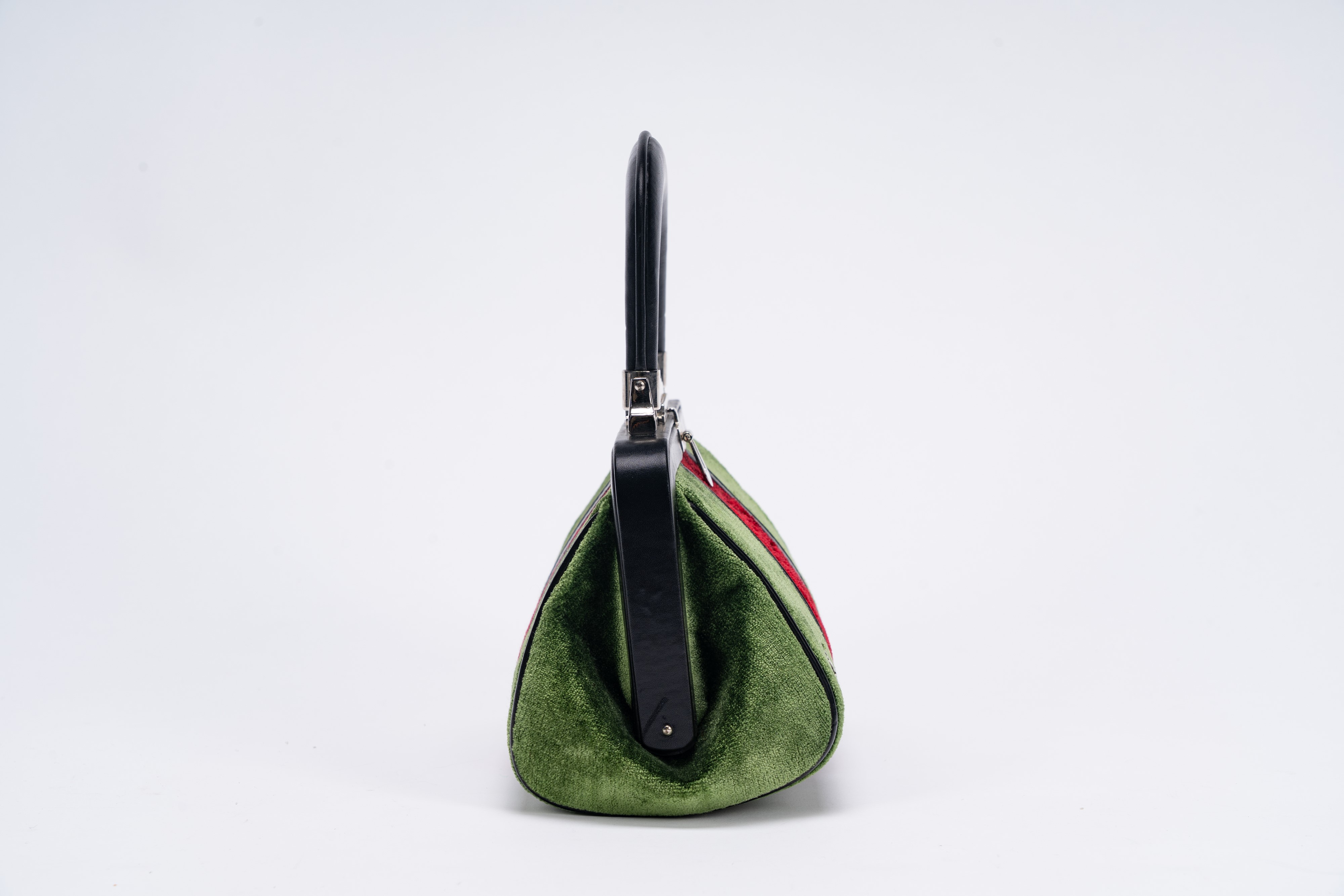 Roberta di Camerino - Borsa Bagonghi, borsa in velluto verde e rosso con manico e chiusura in pel...