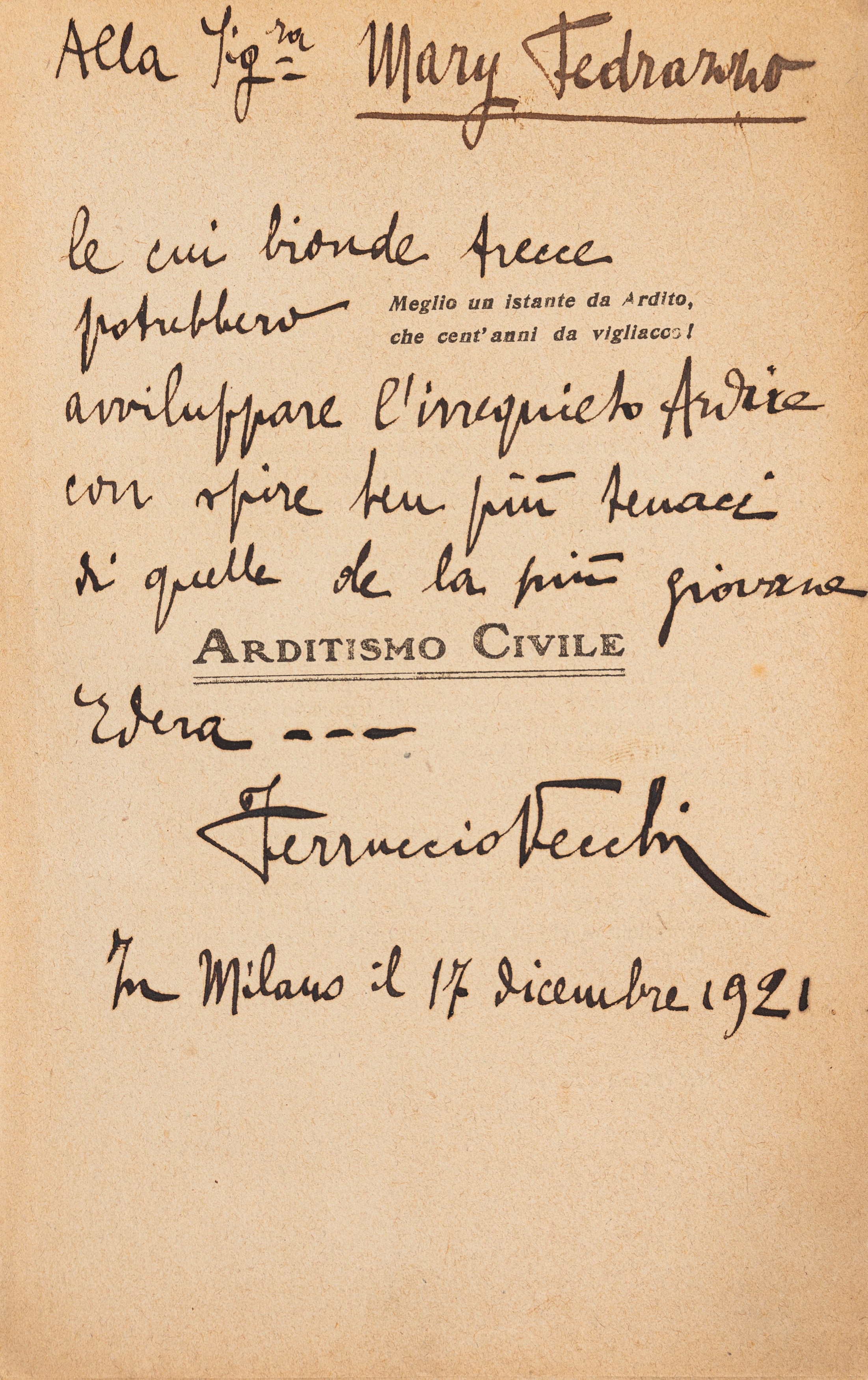 Ferruccio Vecchi - Arditismo civile, 1920