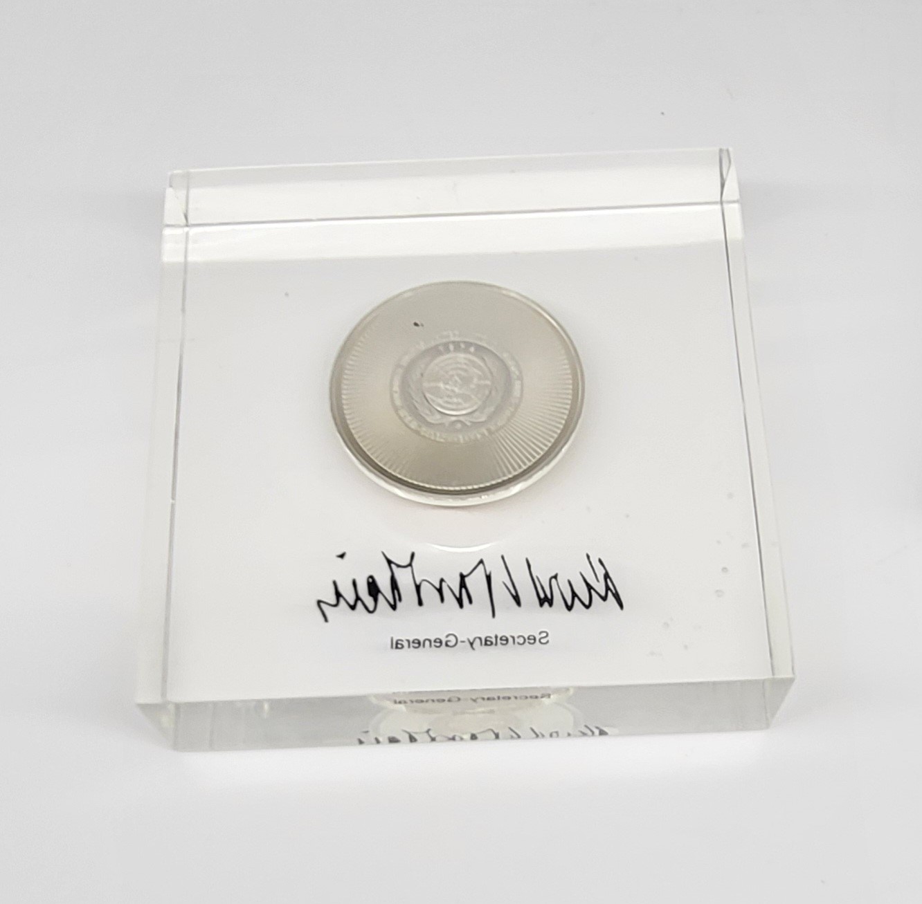 Medaglia per la pace, argento Sterling 925, con firma del Segretario dell'ONU (1970s)