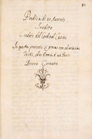 Predica di un avvento inedito Creduto del Cardinal Casini In questa presente si prova con chiarissimi testi, che Roma &egrave; un Paese Becco Cornuto