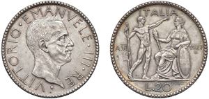VITTORIO EMANUELE III (1900 - 1943) - 20 Lire 1927, "Littore", Roma.