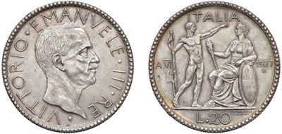 Vittorio Emanuele III, 20 Lire 1927 “Littore”, Roma, argento