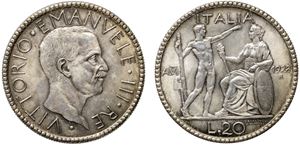 VITTORIO EMANUELE III (1900 - 1943) - 20 Lire 1928, "Littore", Roma.