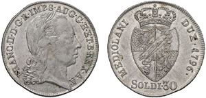 FRANCESCO II D'ASBURGO LORENA (1792-1796) - 30 soldi 1796, Milano.
