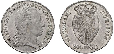 Asburgo-Lorena, Francesco II (1792-1796) — 30 soldi 1796, Milano, argento