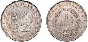 5 lire 1848, I tipo, Venezia.