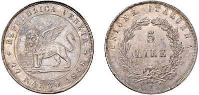 Moneta da 5 lire 1848, I tipo (Venezia), argento