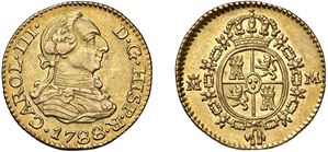 CARLO III DI BORBONE (1759 - 1788) - Mezzo scudo 1788, sigle D.V, Madrid.