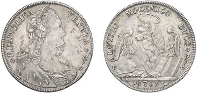Alvise IV Mocenigo, Doge CXVIII (1763 - 1778) – Tallero per il Levante, 1769, Venezia.