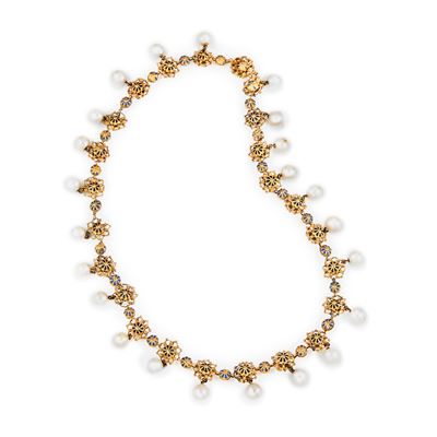 Collana in oro giallo 18k con perle coltivate e smalti