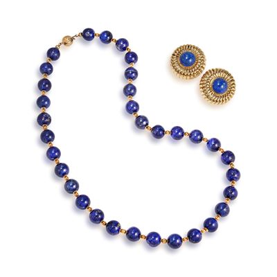 Collana e orecchini con lapislazzuli, in oro giallo 18k
