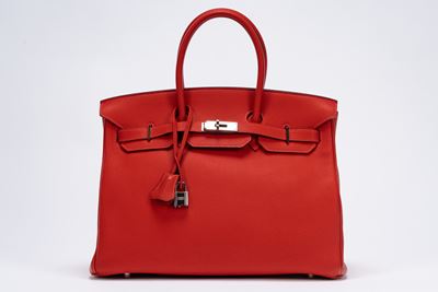 Borsa Birkin 35, pelle Togo color Rouge Tomate, dettagli in palladio (2005)