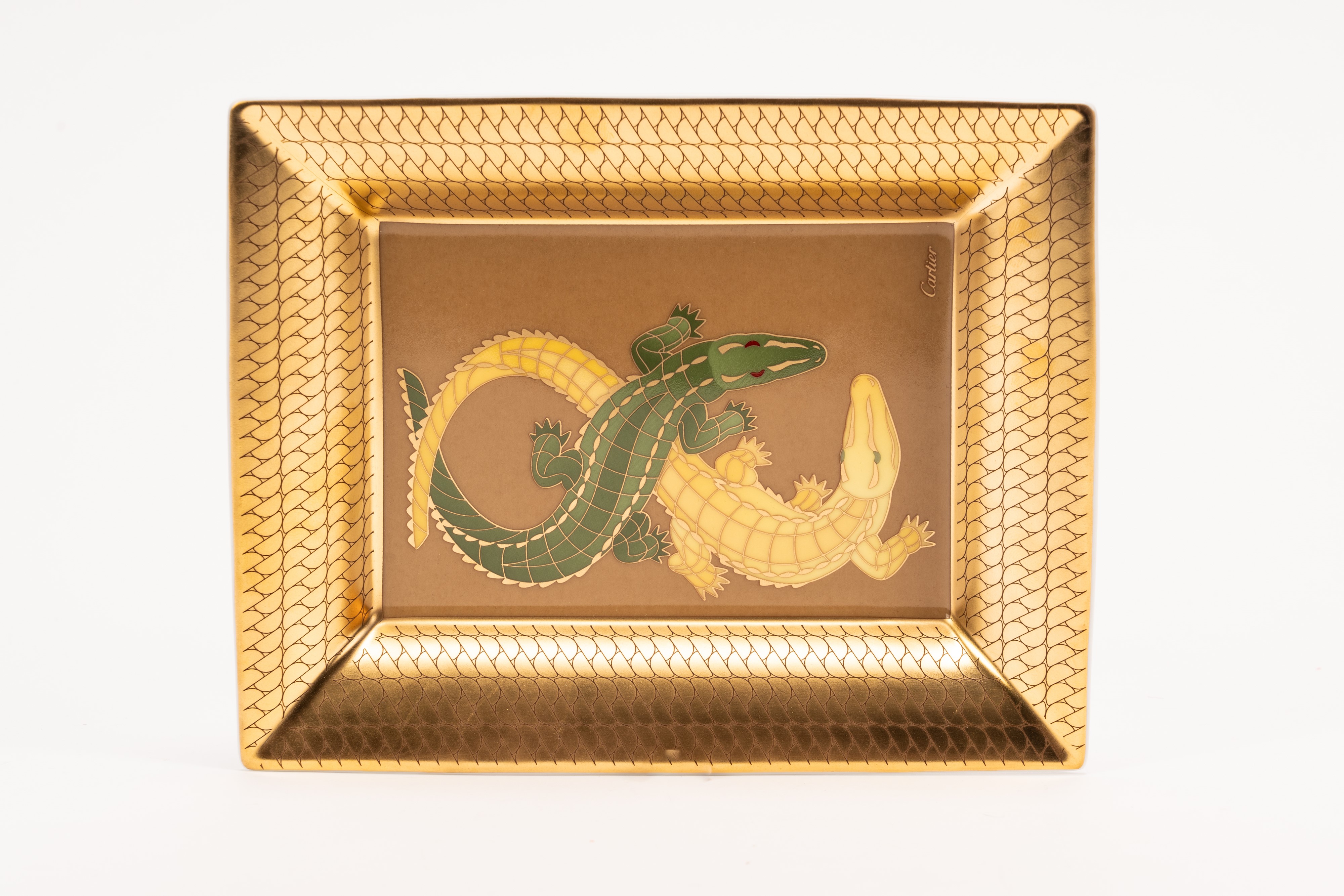 Cartier - Posacenere, porcellana bianca con decoro dorato a coccodrilli