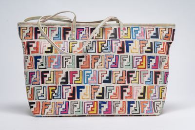 Borsa Roll, tessuto spalmato multicolor con motivo Zucca