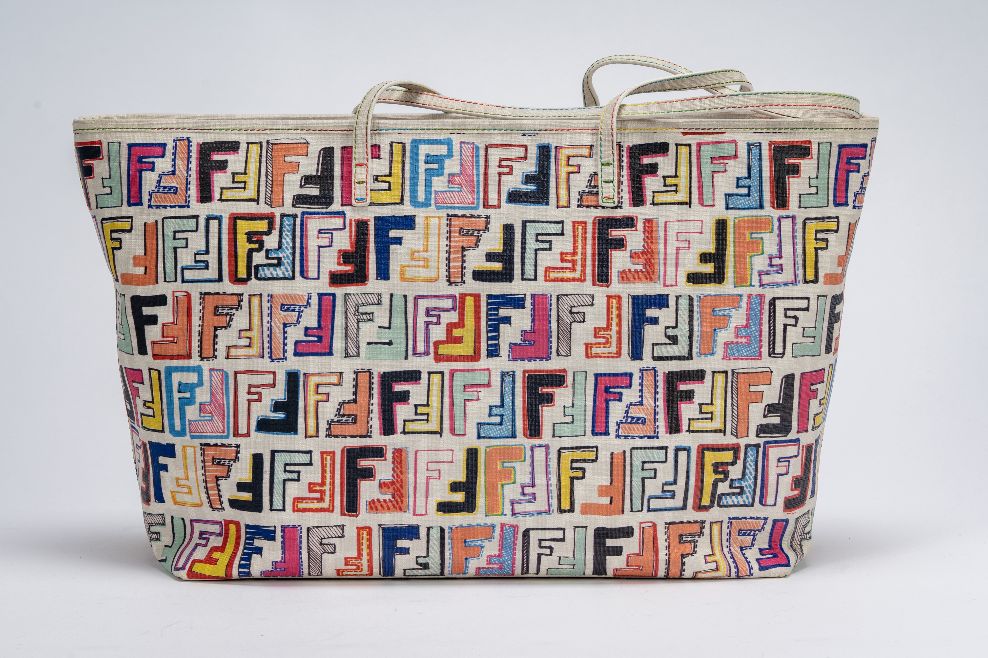 Fendi - Borsa Roll, tessuto spalmato multicolor con motivo Zucca