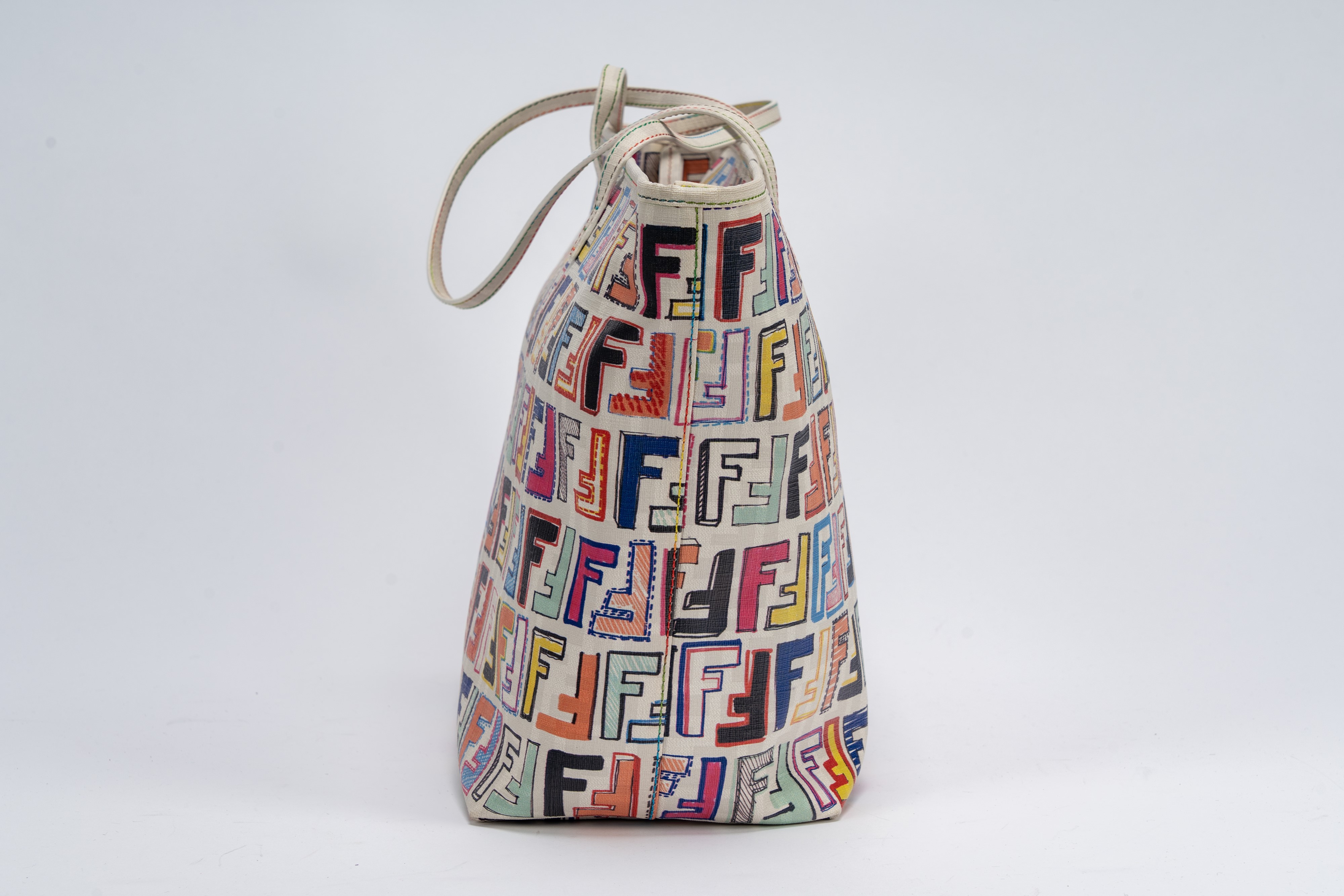 Fendi - Borsa Roll, tessuto spalmato multicolor con motivo Zucca