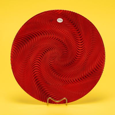 Piatto da torta, vetro rosso argentato zigrinato
