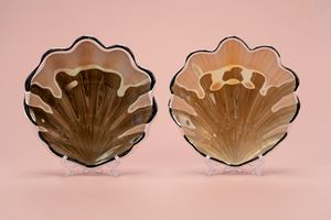 Pair of silver-plated Murano glass shell-shaped trays. Dogale bu Greggio.
