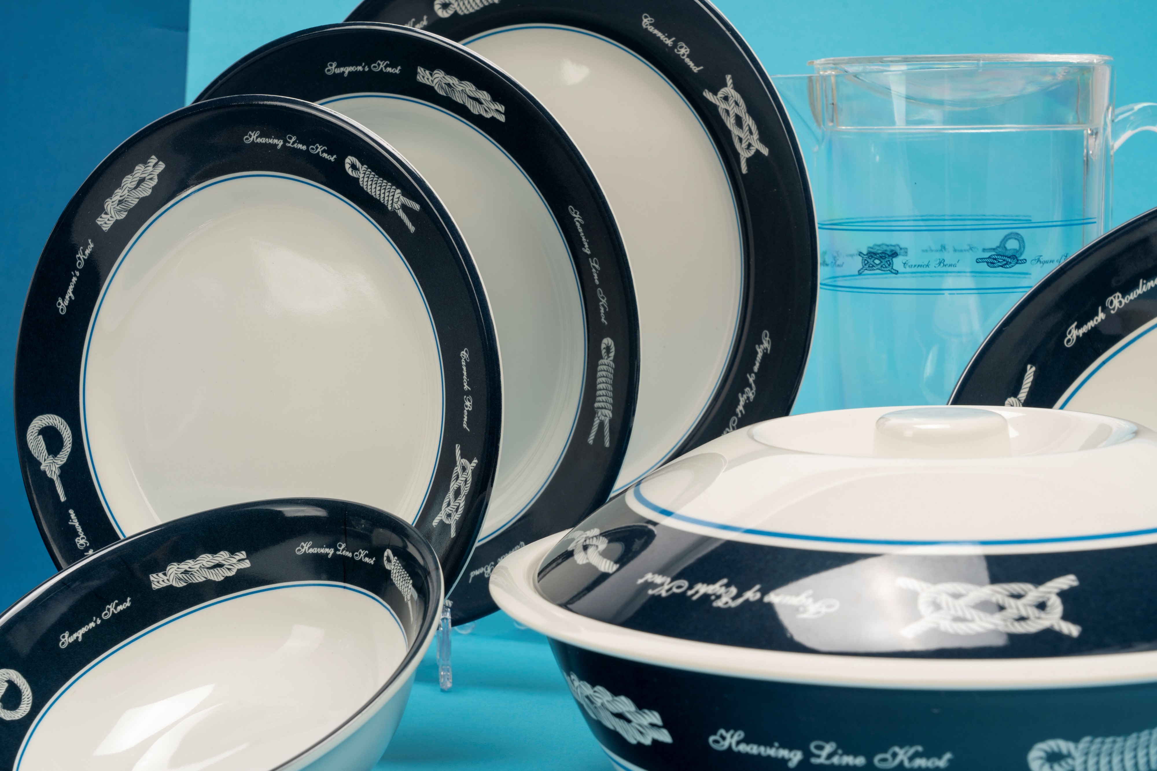 Servizio da tavola in melamina “Sea Tableware” (set completo con piatti, tazze e accessori)