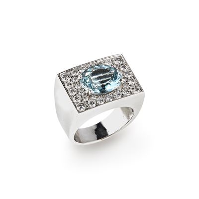 Anello con acquamarina, oro bianco 18k