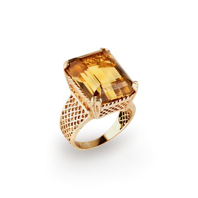 Anello con pietra gialla, oro giallo 18k
