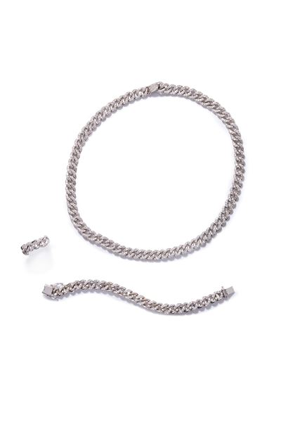 Demi-parure con diamanti, collana, bracciale e anello in oro bianco 18k