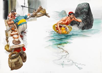 Tempera su cartone, Illustrazione per «Abdallah di terra e Abdallah di mare» (1966)