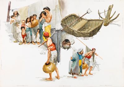 Abdallah di terra e Abdallah di mare (illustrazione originale), tempera su cartone