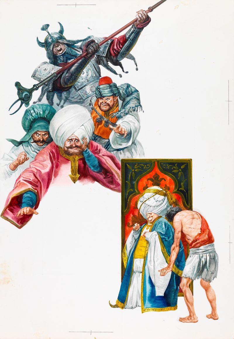 Ferri (rino Ferrari) - Illustrazione per fiaba, Abdallah di terra e Abdallah di mare, tempera su ...