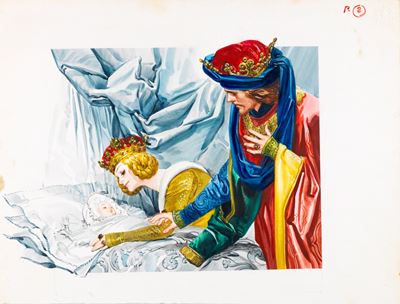 La bella addormentata nel bosco (illustrazione originale), tempera su cartone