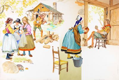 Illustrazione originale per «La casa nella foresta», tempera su cartone (1966)